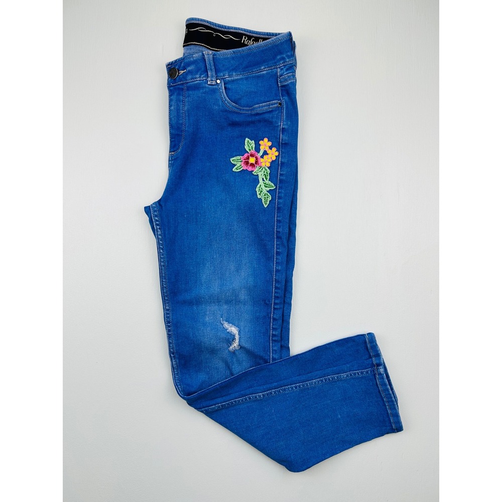 Rafaella Weekend Slimming Floral Embroidered Skinny Jeans Blue Denim Size 8